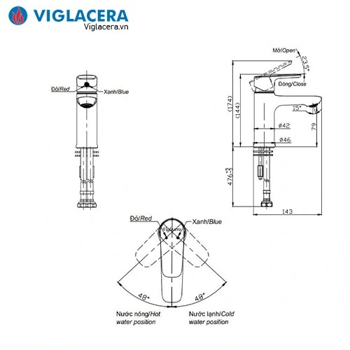 Vòi chậu nóng lạnh 1 lỗ Viglacera VG132