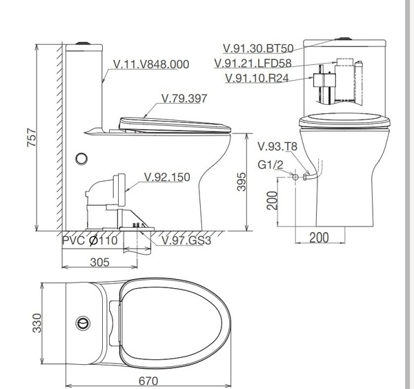 Bàn cầu một khối V848