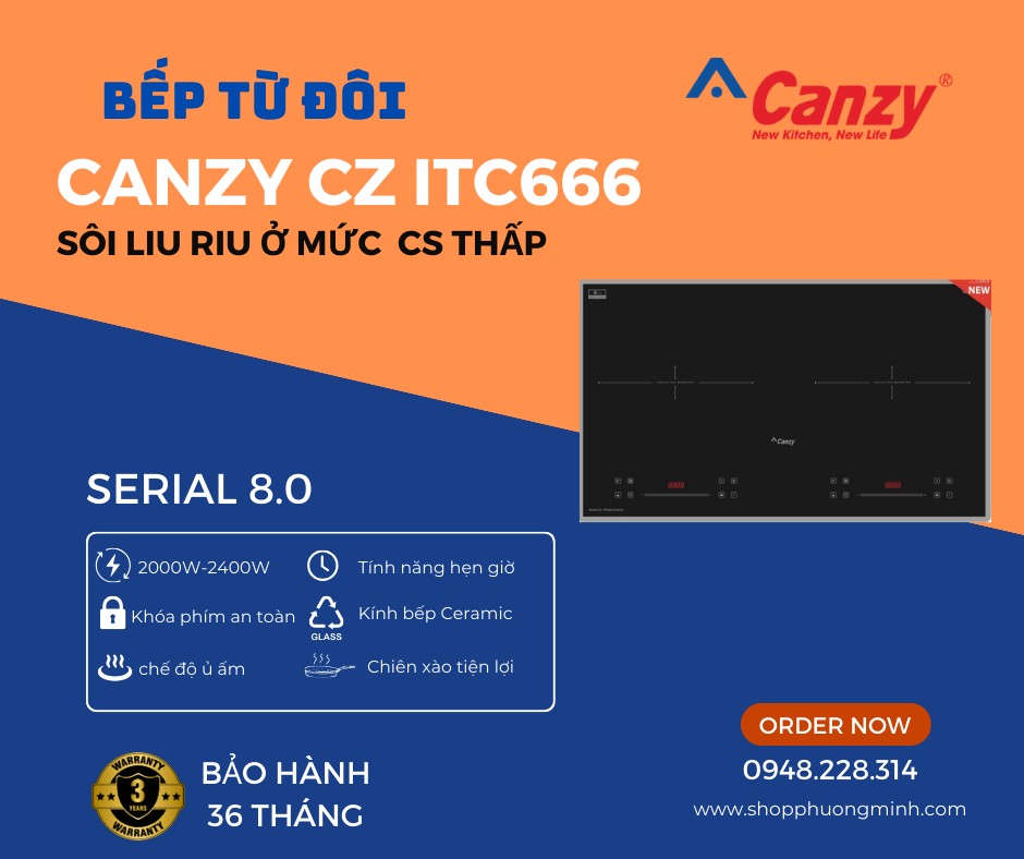 Combo bếp Canzy ITC 666 và hút mùi Faster FS 3388-70B/S