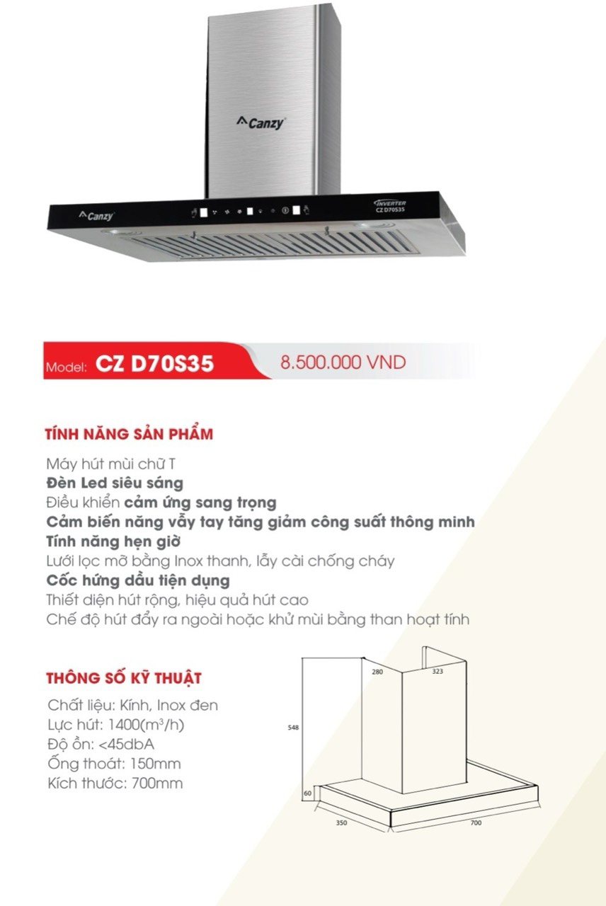 Máy hút mùi Canzy Cz D70S35