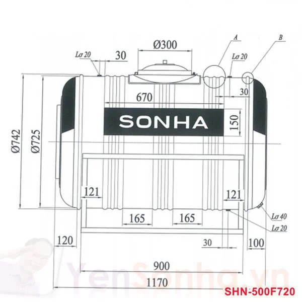 Bồn Nước Sơn Hà 500L Ngang