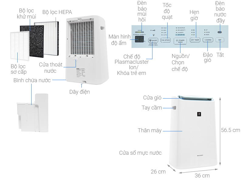 Máy lọc không khí và hút ẩm Sharp DW-E16FA-W