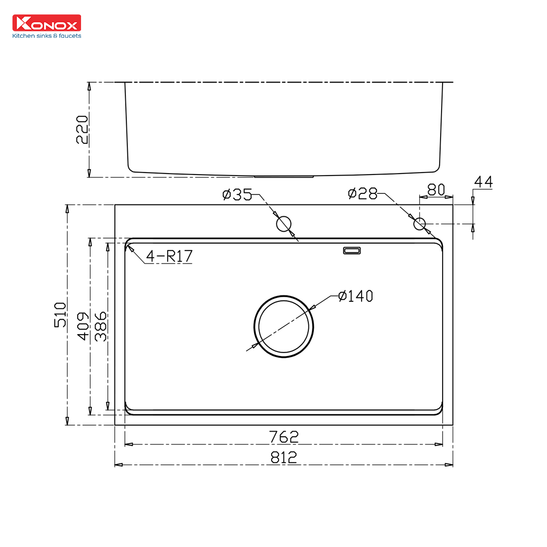 Chậu rửa konox 1 hố KN8151TS Dekor Basic