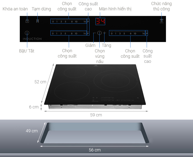 Bếp từ âm 3 vùng nấu Electrolux LIT60342