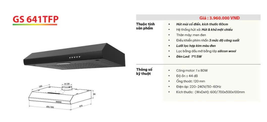 Máy Hút Mùi Phẳng GS 641TFP