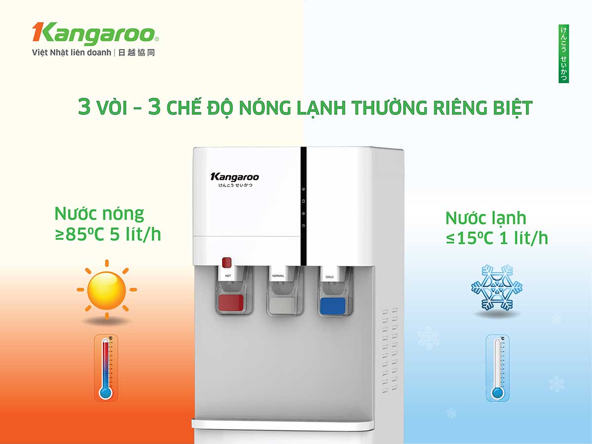 Cây nước nóng lạnh Kangaroo KG59A3, 3 vòi, chíp điện tử