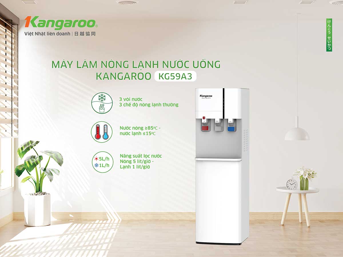 Cây nước nóng lạnh Kangaroo KG59A3, 3 vòi, chíp điện tử