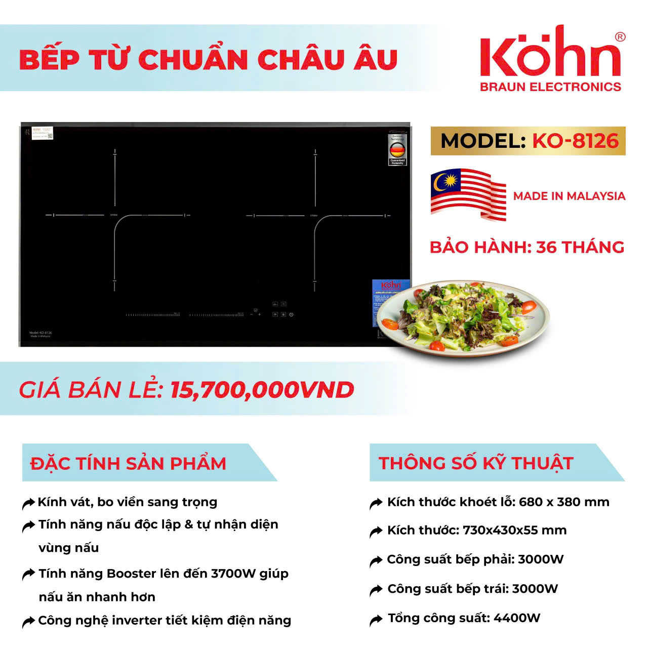 BẾP TỪ ĐÔI KOHN KO-8126