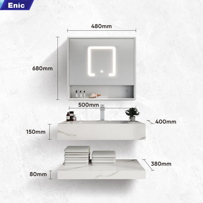 Bộ tủ gương lavabo phòng tắm 2 tầng cao cấp Enic 2T 50cm – 100cm