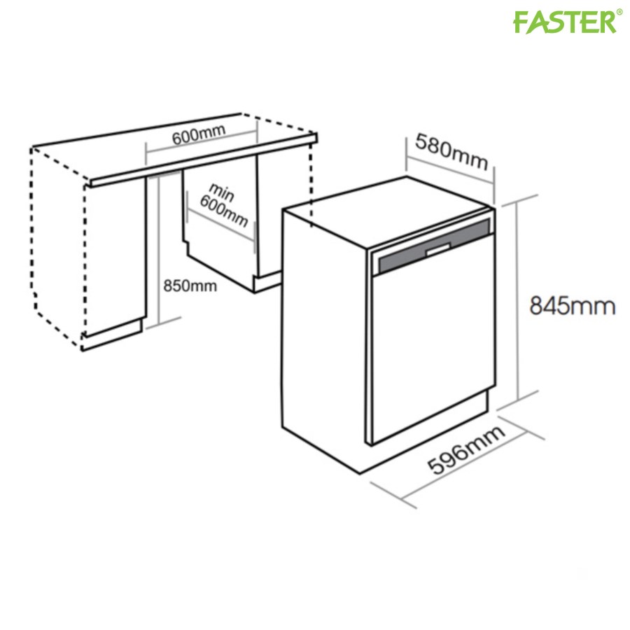Máy rửa bát sấy khô cảm ứng Faster Turbodry633AS