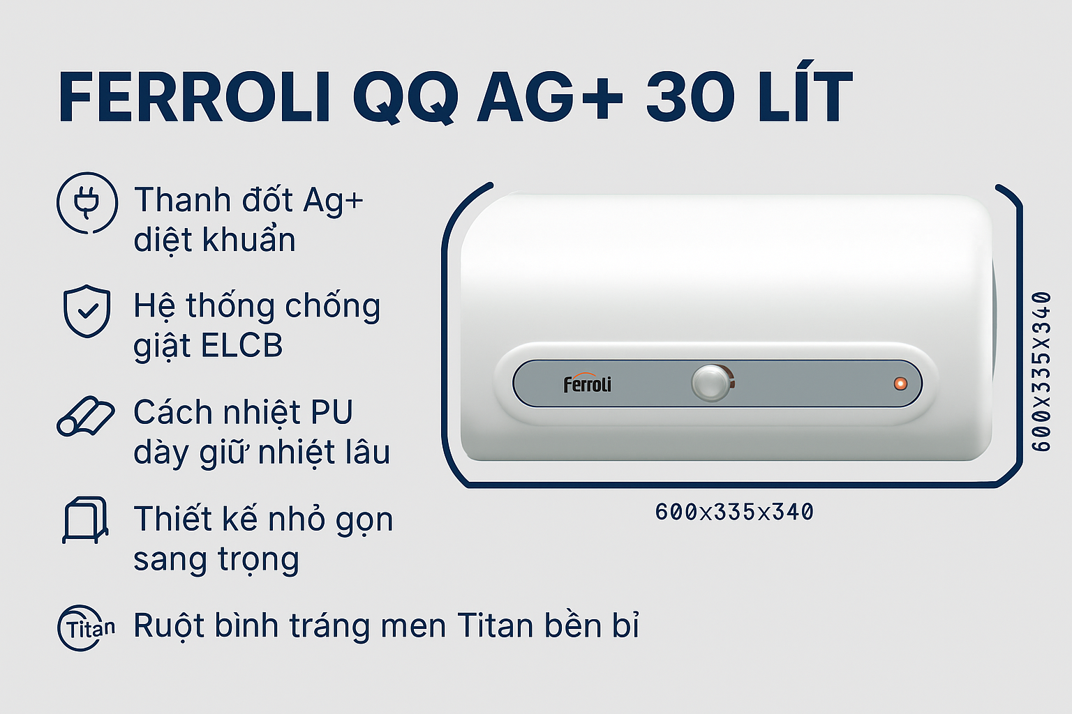 Bình nóng lạnh Ferroli 30L QQ Ag+