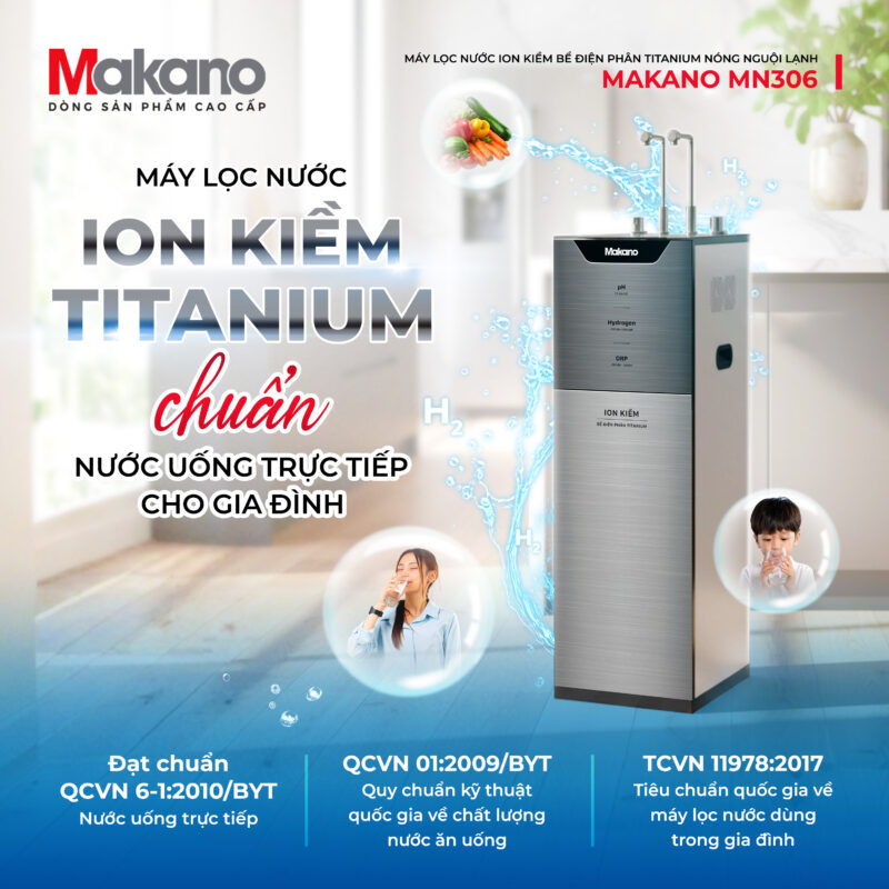 Máy lọc nước ion kiềm titanium nóng nguội lạnh Makano MN306