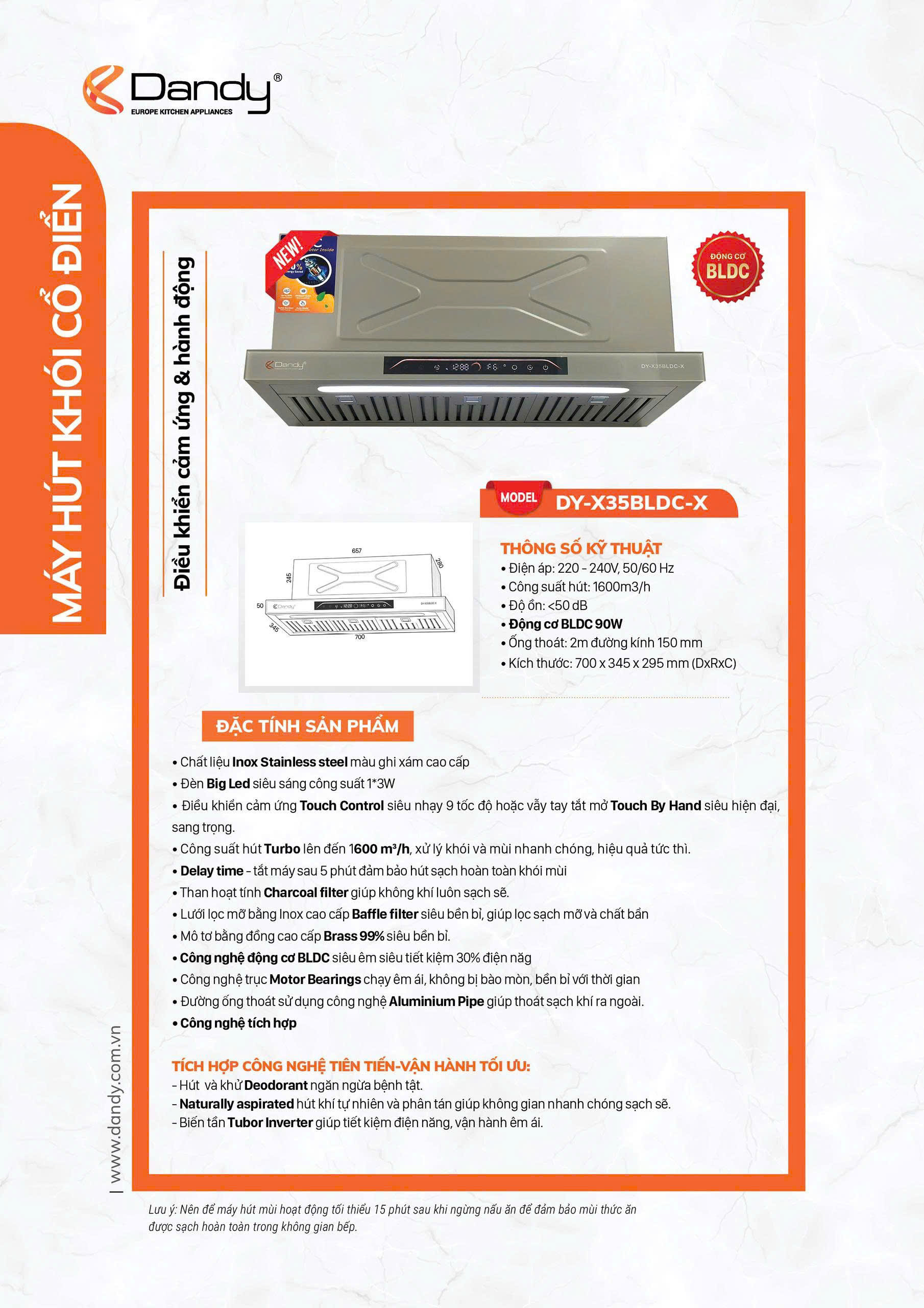 Máy hút mùi âm tủ Dandy DY-X35BLDC-X