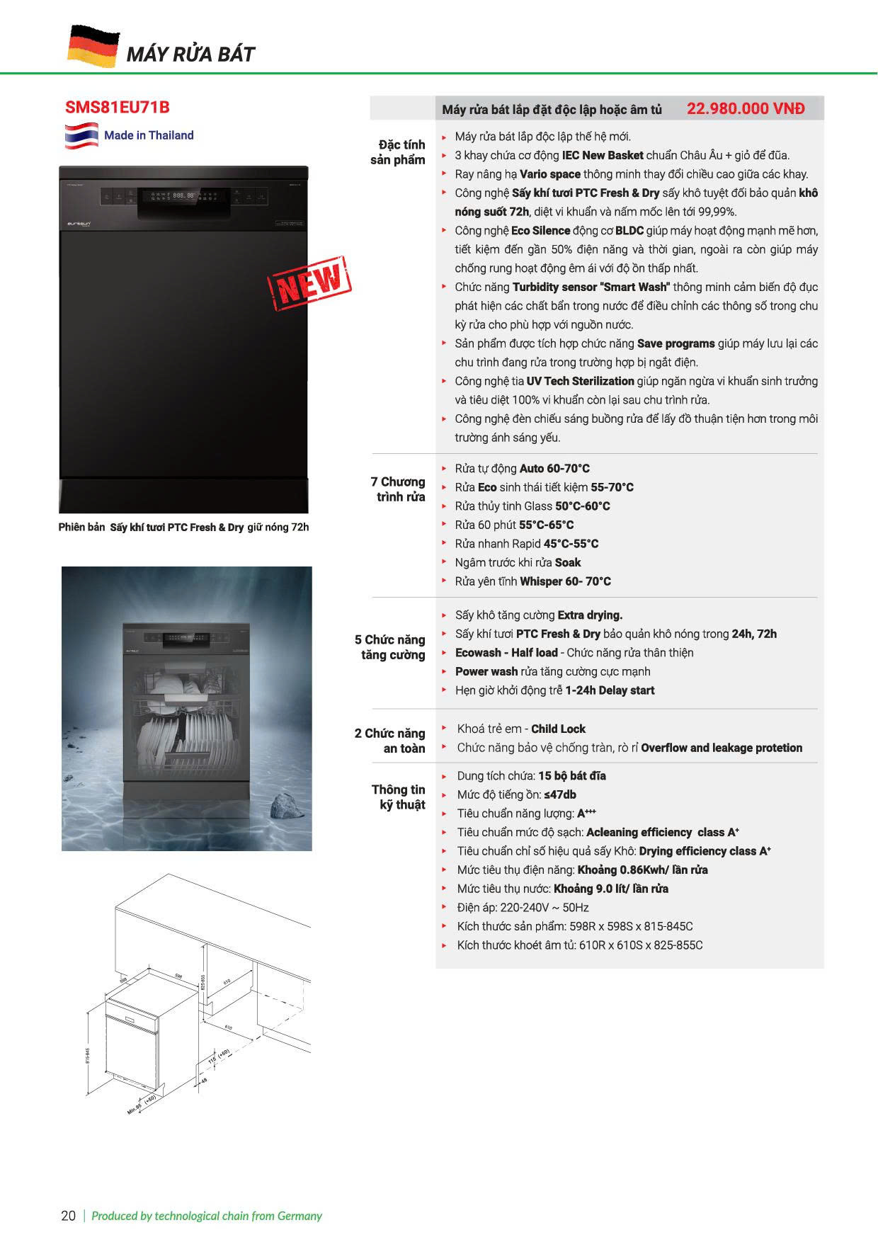 Máy rửa bát Eurosun SMS81EU18EB
