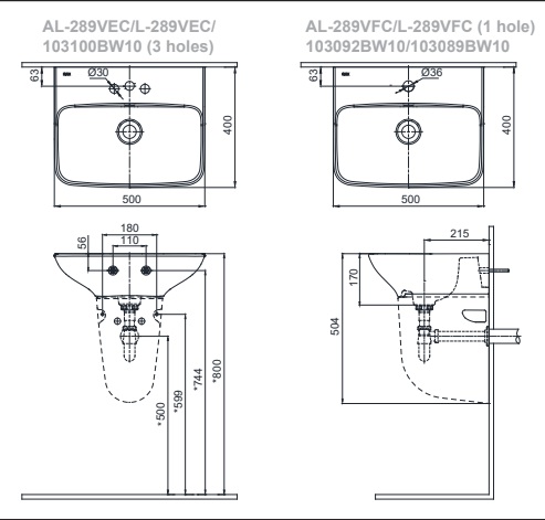 Chậu treo tường inax AL-289