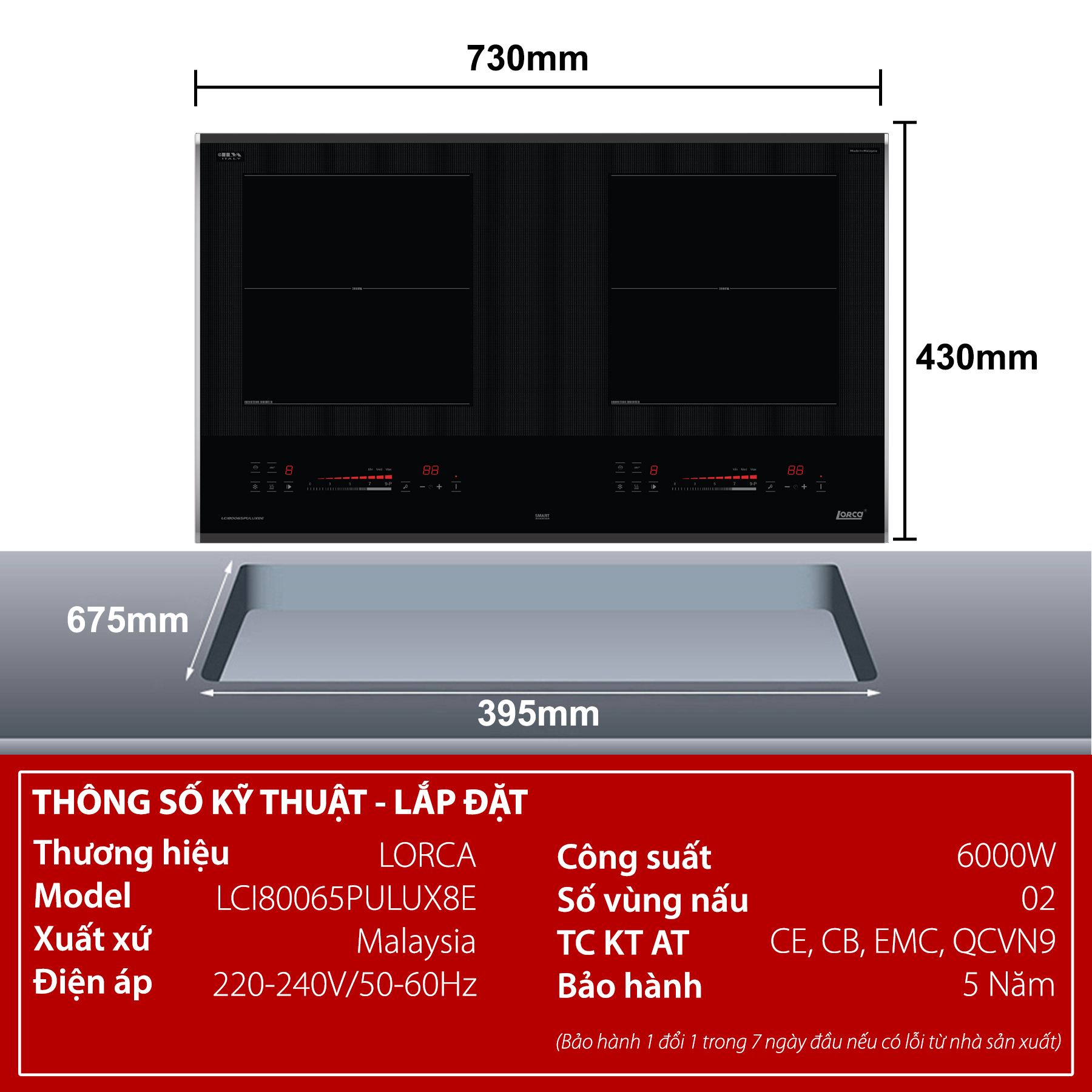 Bếp từ đôi Lorca LCI80065PULUX8E