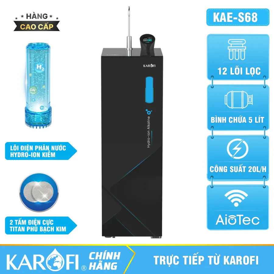 Máy lọc nước Hydro-ion kiềm Karofi KAE-S68 – 12 lõi lọc