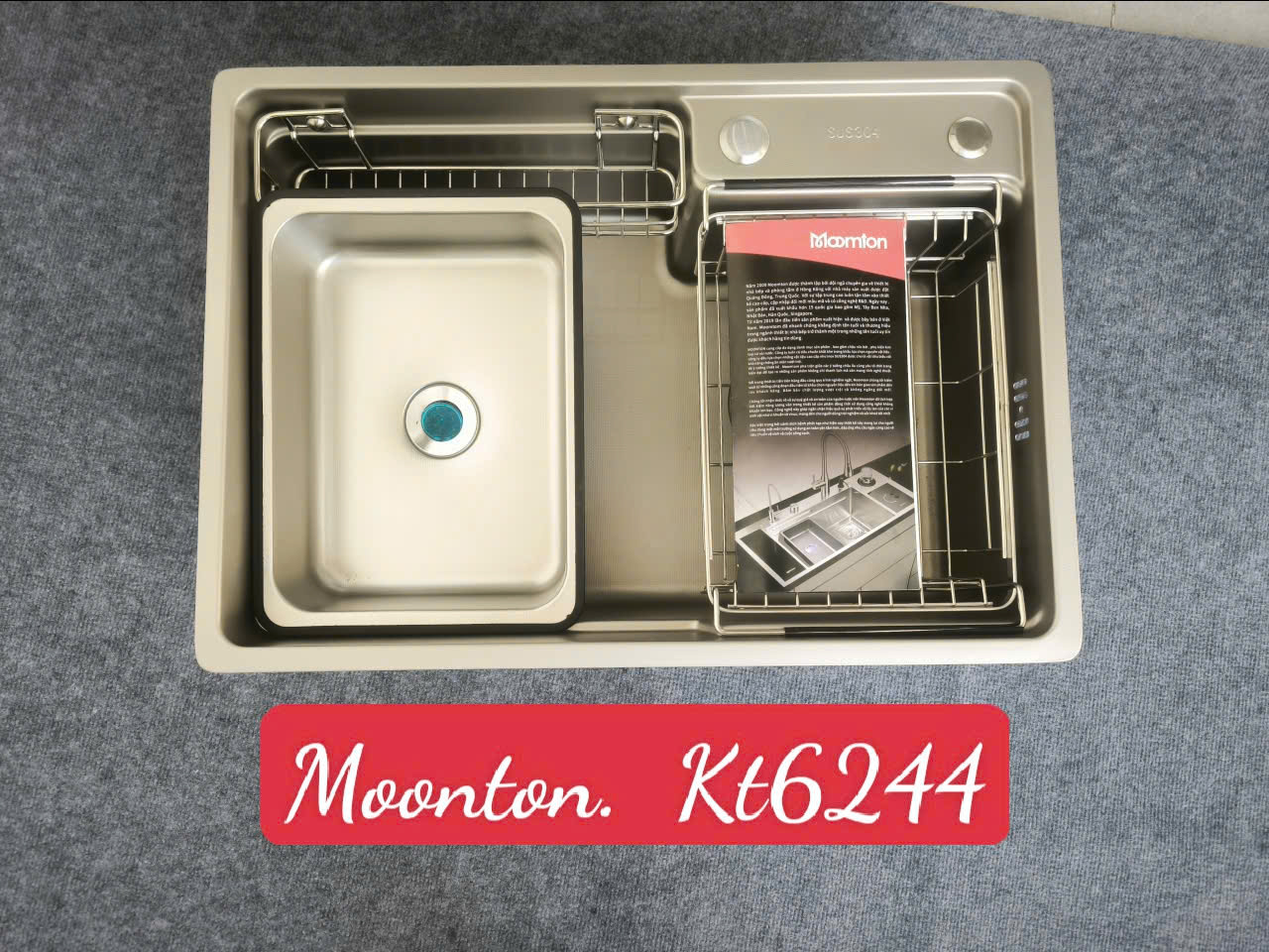 Chậu rửa bát Moomton M6244 inox SUS304 vân sần chống xước