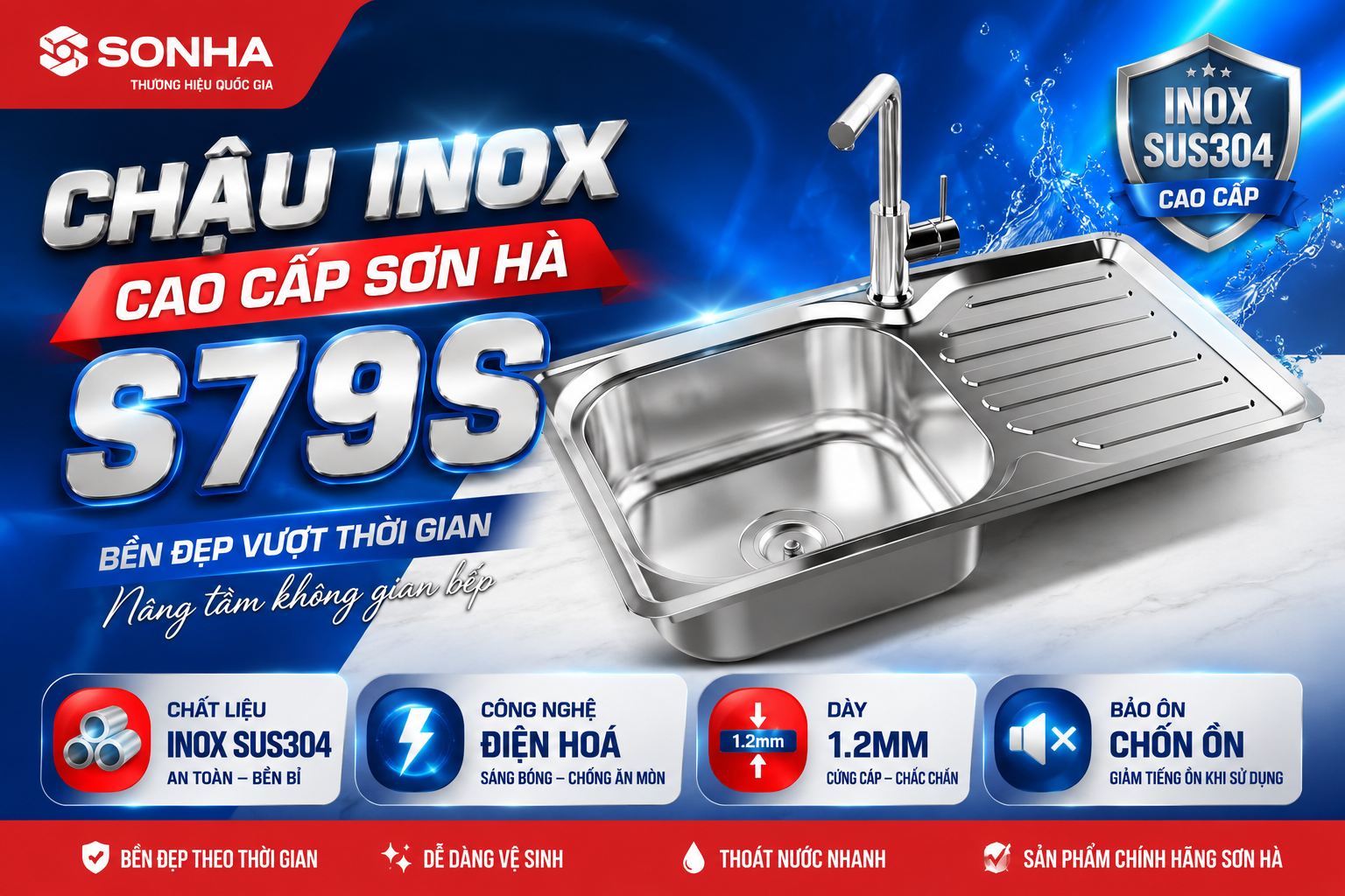 CHẬU INOX CAO CẤP SƠN HÀ S79S