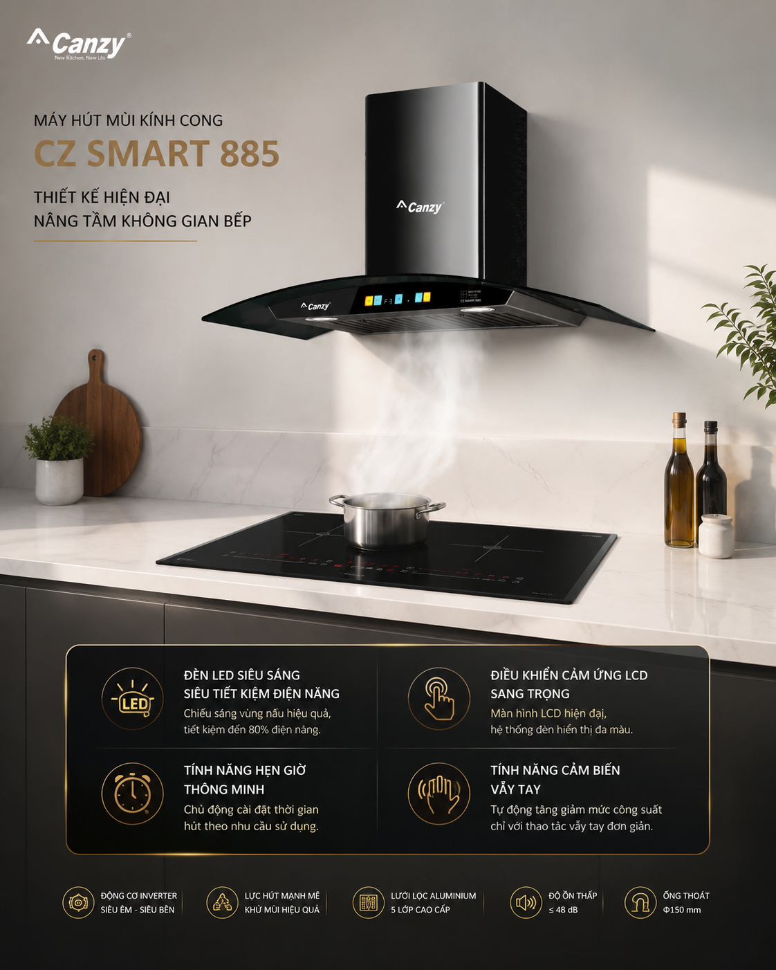 Máy Hút Mùi Kính Cong CZ Smart 88S Serial 8.0