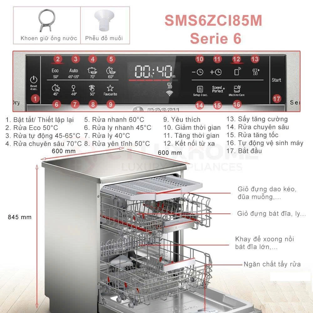 Máy rửa bát BOSCH SMS6ZCI85M serie 6 độc lập