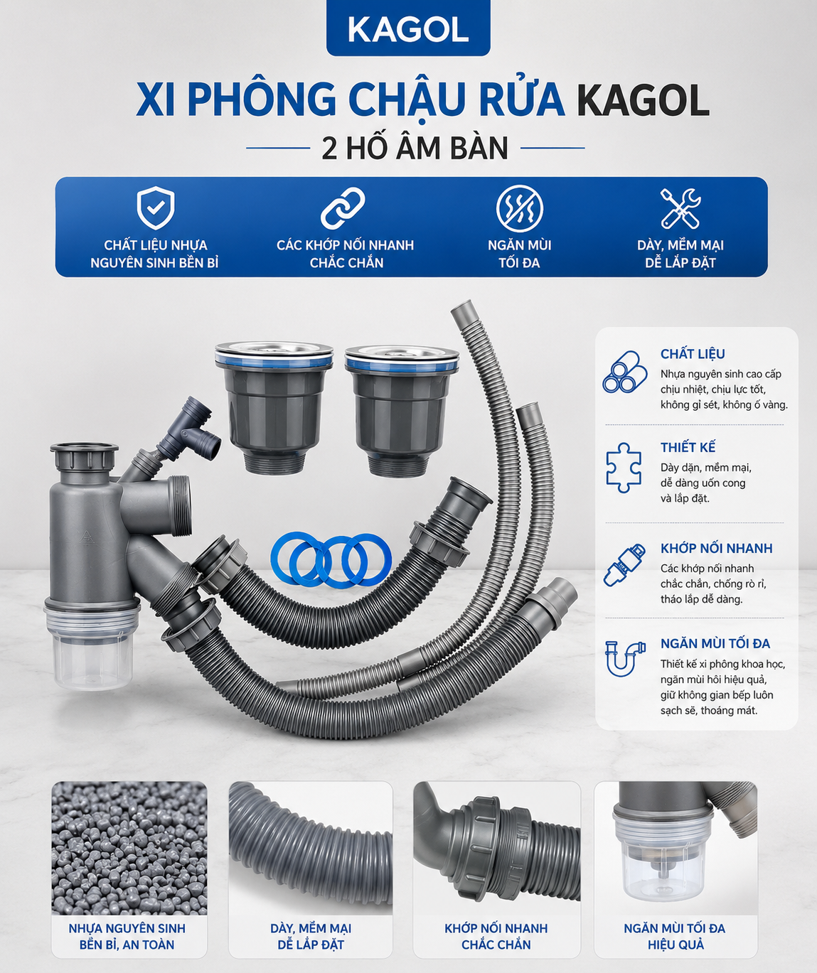Chậu âm bàn đá hai hố Kagol