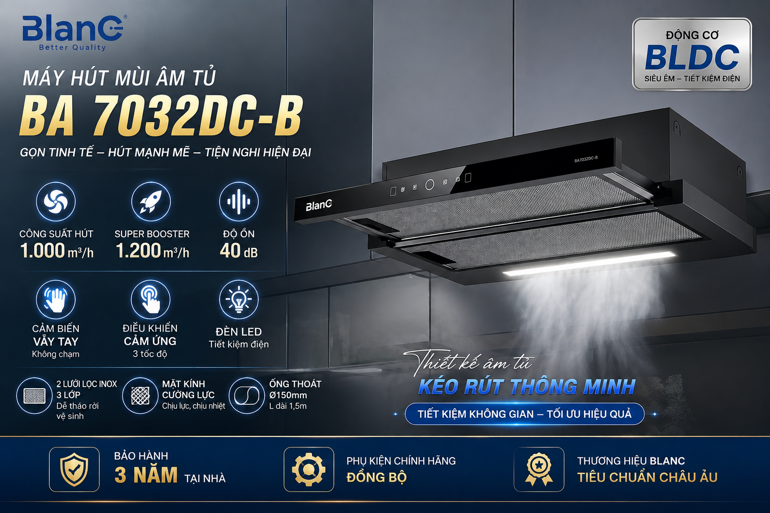 Máy hút mùi âm tủ BlanC BA 7032DC-B