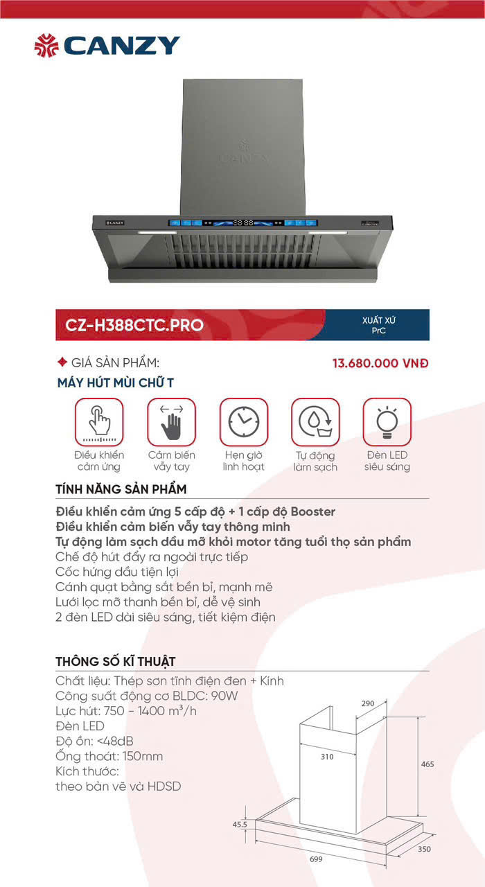 Máy hút mùi Canzy CZ-H388CTC.PRO