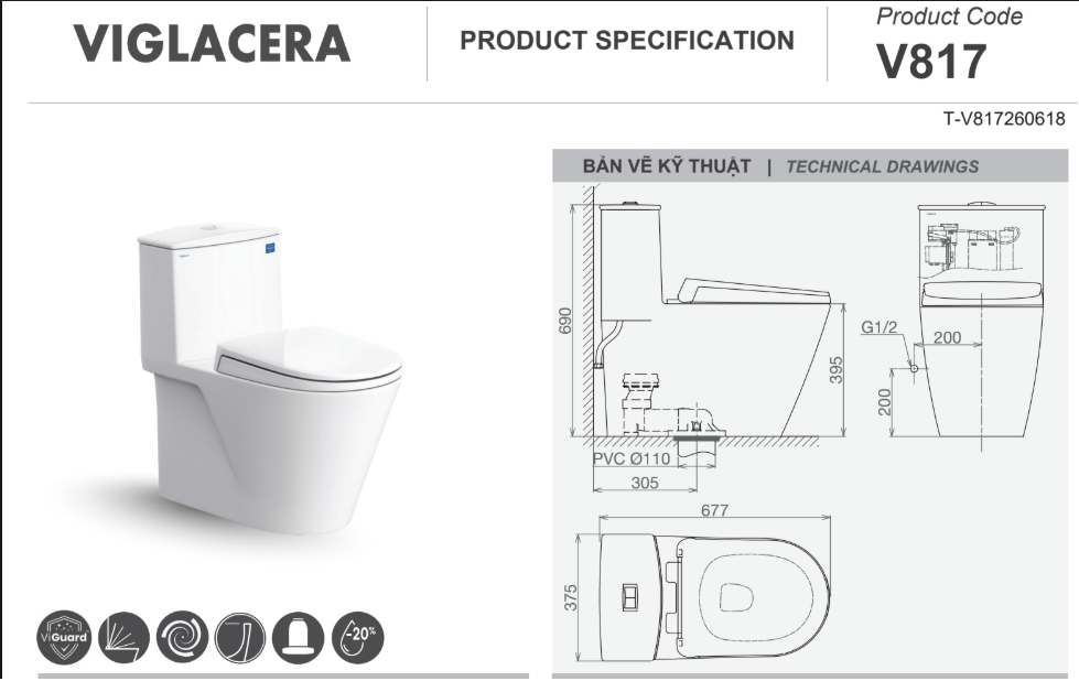 Bệt liền khối viglacera V817