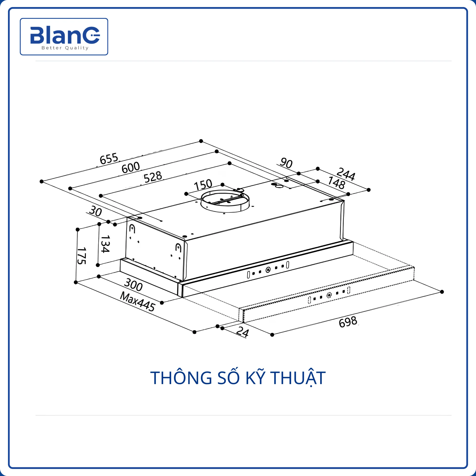 Máy Hút Mùi Âm Tủ BlanC BA 7002TUB